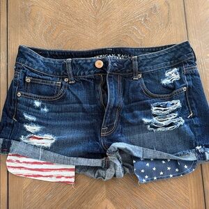 American Eagle Outfitters Women's Patriotic Jean Shorts - Dark Blue